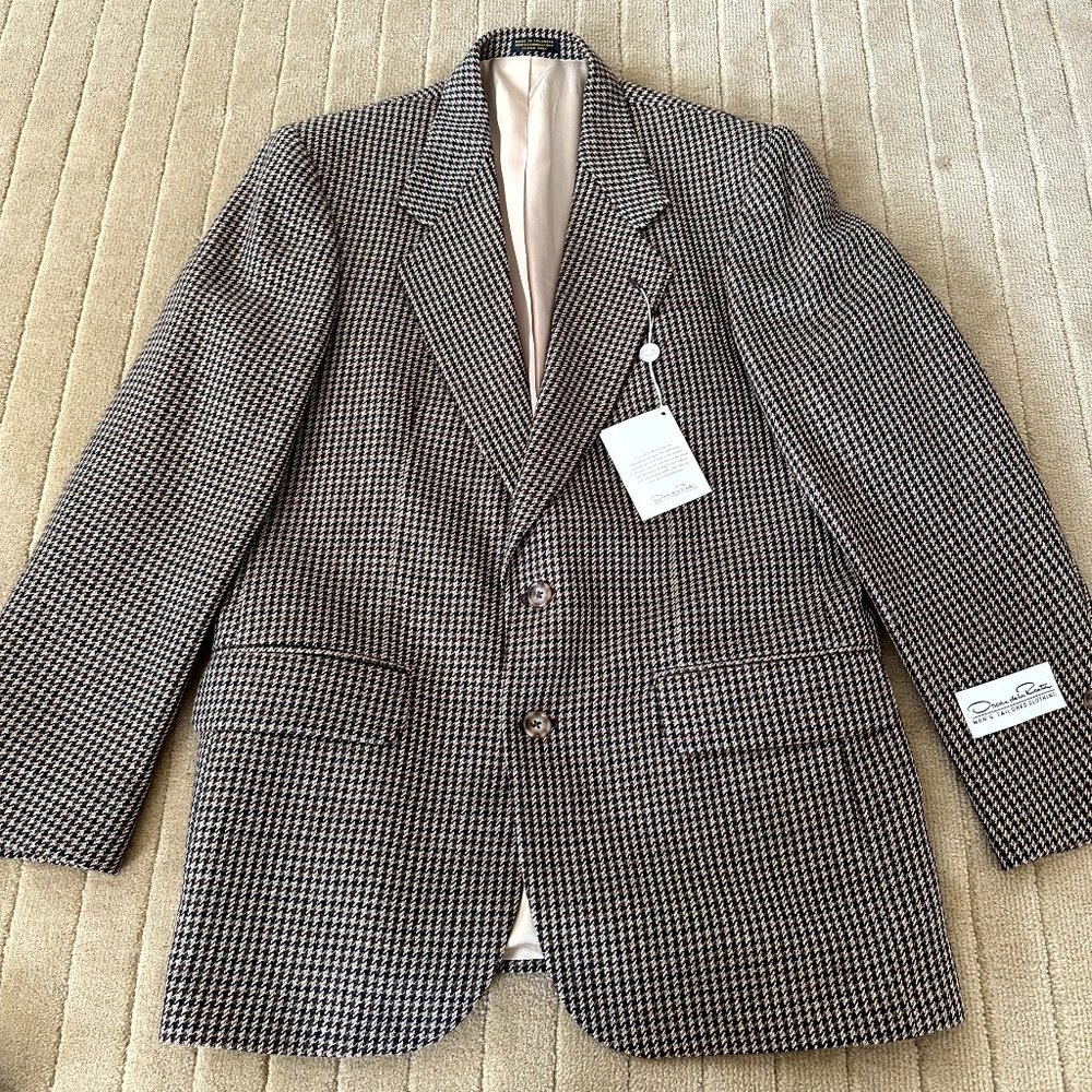 Mens Oscar De La Renta 39R Silk Wool Sport Coat Suit Jacket and Vest Check M